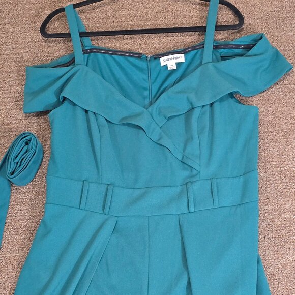 Shelby + Palmer Off The Shoulder Split Flare Leg Jumpsuit in sz Sz 16 Pre-owned - Picture 4 of 8